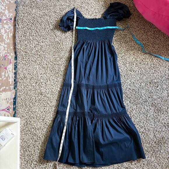 TUCKERNUCK Tory Burch Navy Maxi Dress XL Puff Sleeve Tiered Quiet Luxury NWOT - Picture 14 of 15
